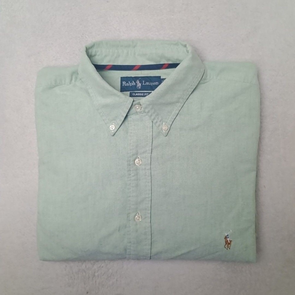 Ralph Lauren Shirt Mens LT Tall Green Oxford Classic Button Down Flesh Pony OCBD
